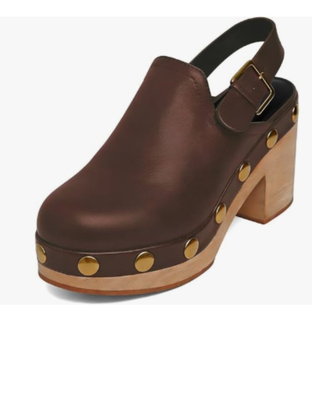 XYD Dark Brown Round Toe Platform Clog Slingbacks Metal Studs Block Heel Shoes